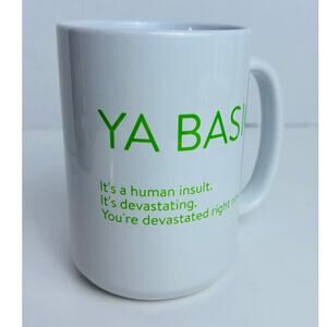 YA BASIC Coffee Mug White/Green Print 16 oz